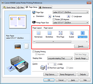 Canon : PIXMA Manuals : MX920 series : Page Layout Printing